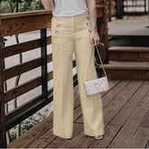 Gerade Hose mit hoher Taille und weitem Bein in Volltonfarbe mit solider Schnalle